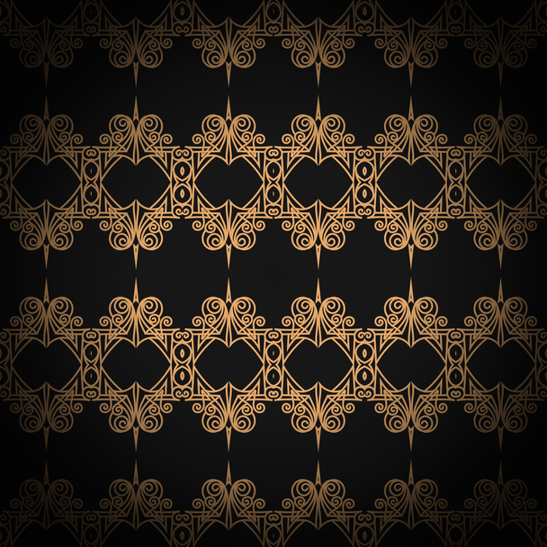 Quilted seamless pattern. Black color. Golden metallic stitching on textile. - Διάνυσμα, εικόνα