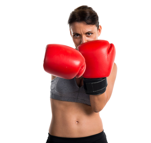 Mujer deportiva con guantes de boxeo
 - Foto, Imagen
