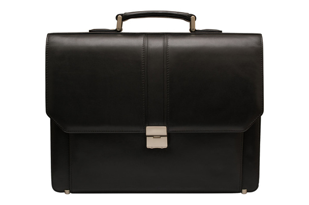 Black leather briefcase. Isolated, white background. - Photo, Image