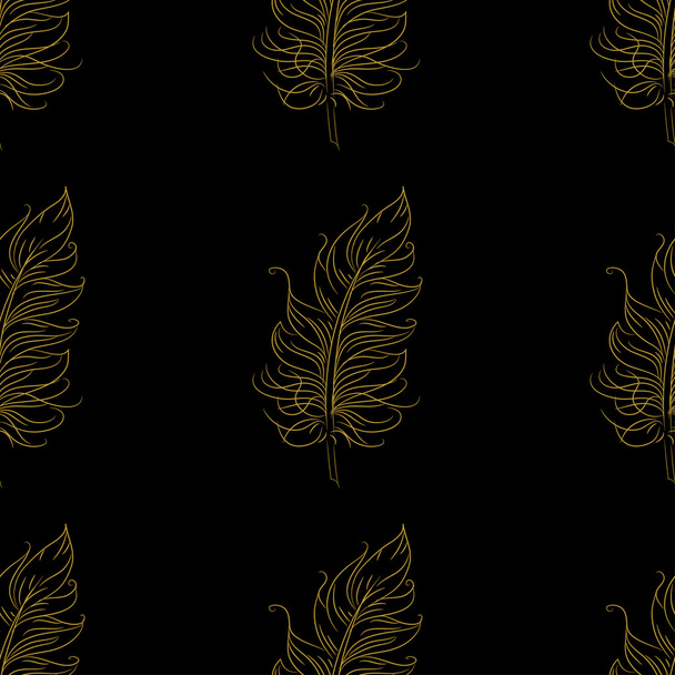 Golden feathers seamless pattern - Wektor, obraz