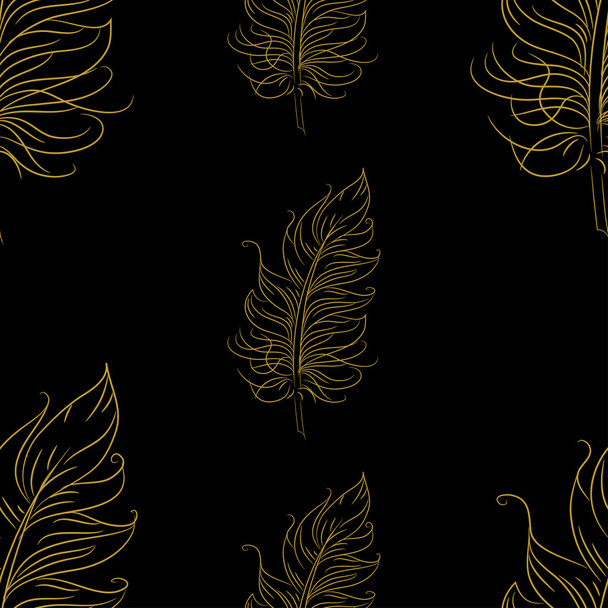 Golden feathers seamless pattern - Vector, imagen