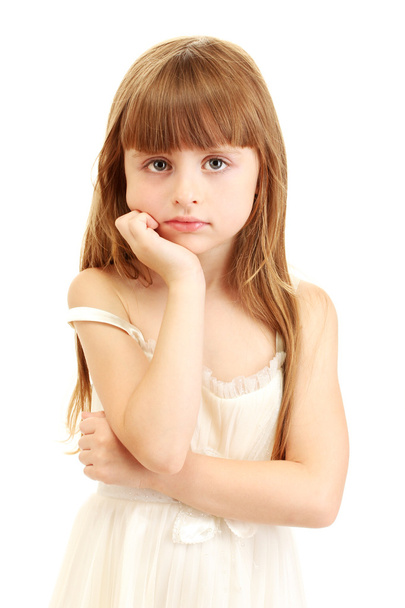 Portrait of sweet little girl isolated on white - Foto, imagen