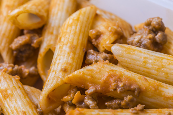 Italian pasta food macro with meat and bolognese sauce - Photo, Image