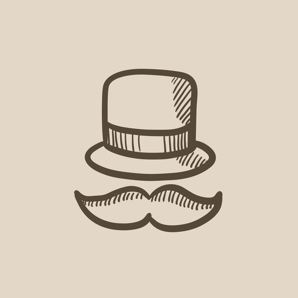 Hat and mustache sketch icon. - Vector, Image