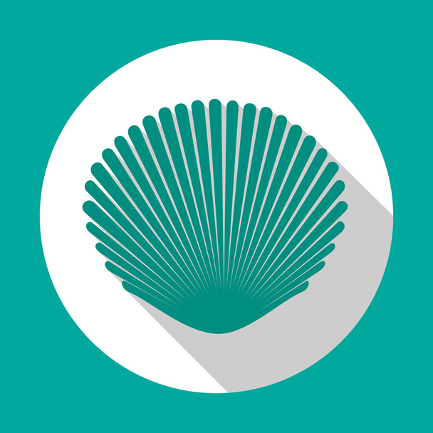 Seashell platte pictogram turquoise kleur met lange schaduw. Platte ontwerpstijl. Vectorillustratie. Eps10. - Vector, afbeelding