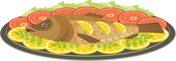 Dish with the baked fish - Vector, imagen