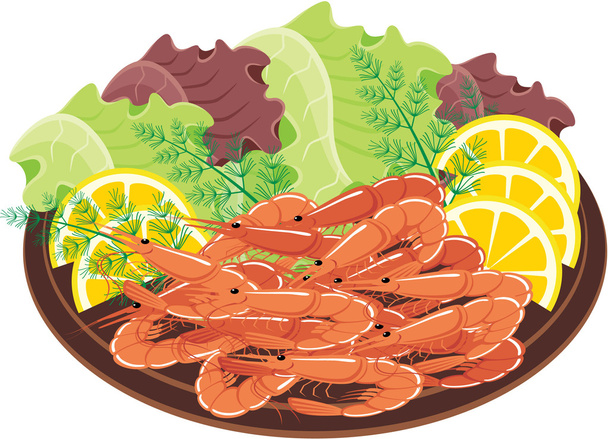 Dish from shrimps and vegetables - Vektor, Bild