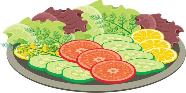 Plate with vegetables - Вектор,изображение
