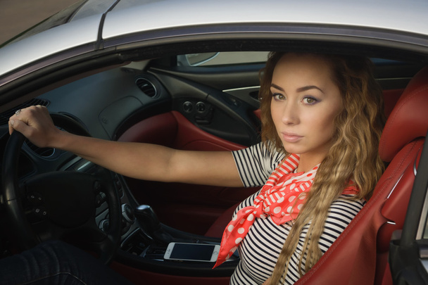 Sensual fashionable woman in a car - Foto, Imagen