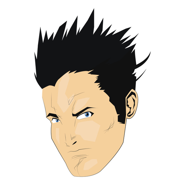 comic style face of man with spikey black hair icon - Vector, imagen