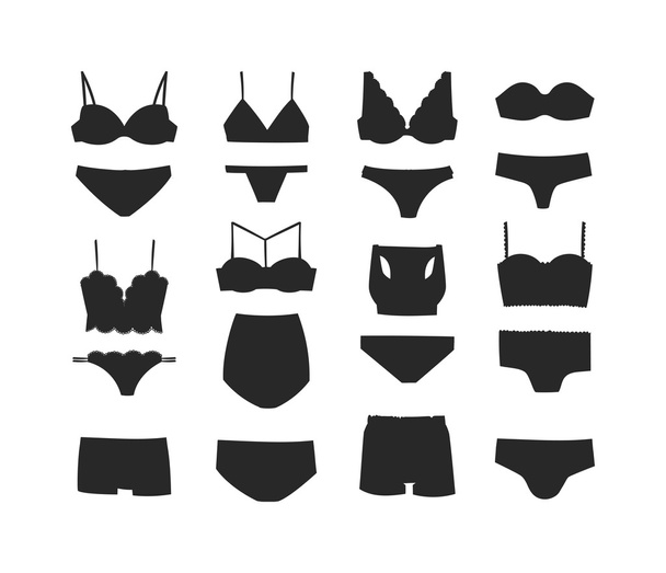 Underwear black silhouette isolated vector set. - Vector, Image