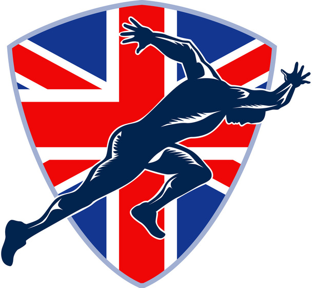 Juoksija Sprinter Käynnistä Britannian lippu Shield
 - Vektori, kuva