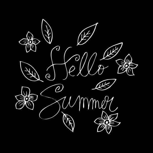 Hello summer. Hand drawn decorative floral elements for mother's day, birthday, wedding. Doodles, sketch.  - Фото, изображение