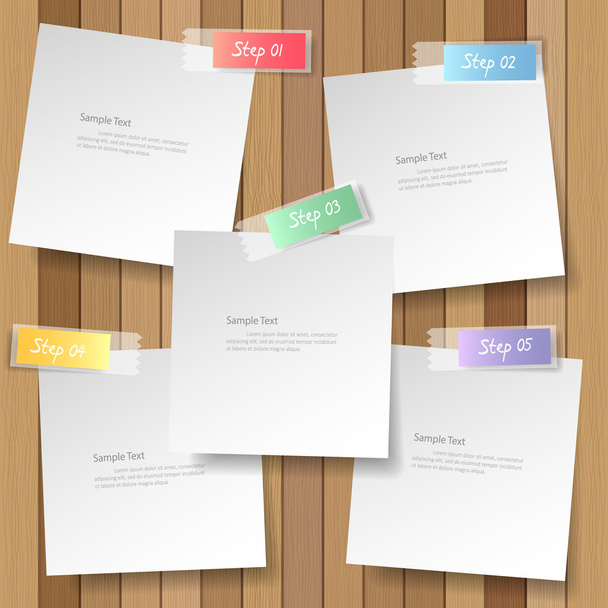 white note papers on plank wood background, vector eps10 - Vector, afbeelding