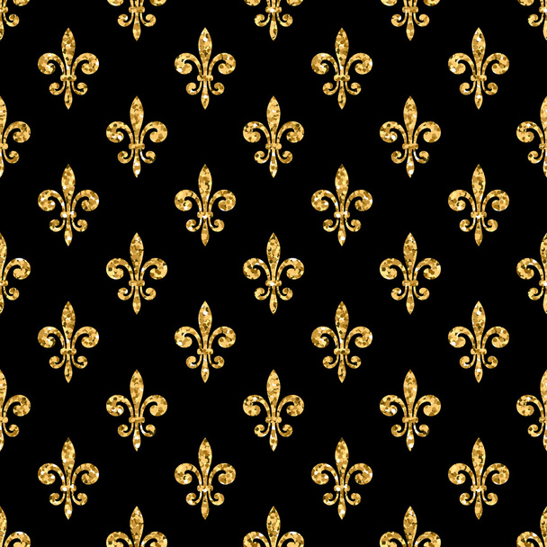 Golden fleur-de-lis seamless pattern black 1 - Vetor, Imagem