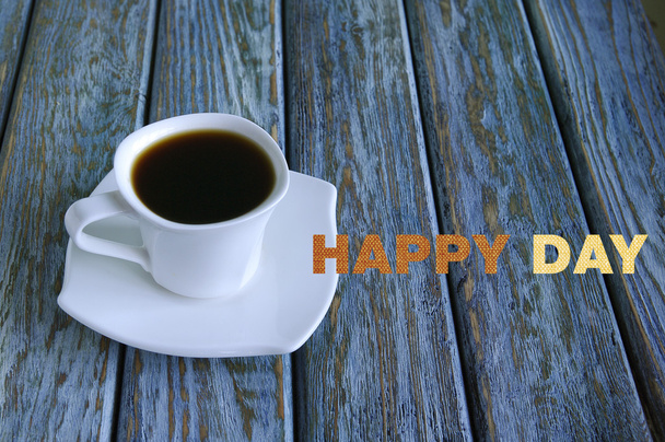 Inscription Happy Day with cup of coffee - Zdjęcie, obraz