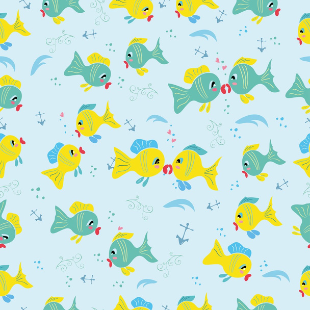 Seamless pattern with cartoon fishes - Vecteur, image