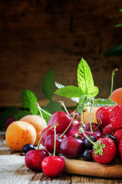 Ripe tasty summer fruits and berries  - Фото, изображение
