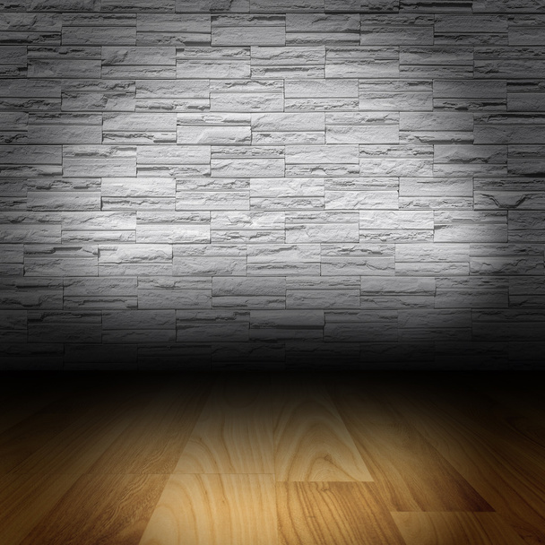 Wood floor with stone wall - empty room background - Photo, Image