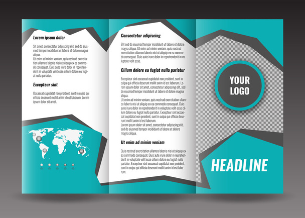Corporate Trifold Broschüre Template Design. mit Infografik zur Weltkarte.  - Vektor, Bild