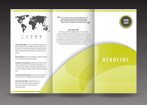 Corporate Trifold Broschüre Template Design. mit Weltkarte-Infografik und Platz für Foto.   - Vektor, Bild