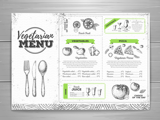 Vintage vegetarian menu design. Document template - ベクター画像