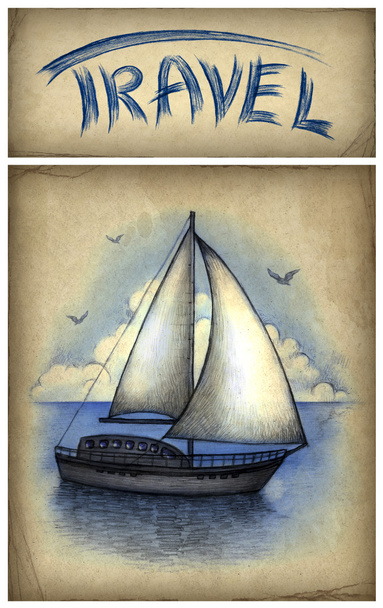 Illustration of sailing boat - Fotografie, Obrázek