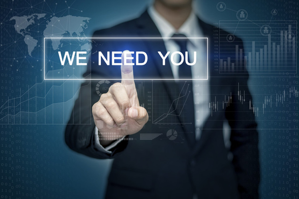 Businessman hand touching WE NEED YOU button on virtual screen - Photo, Image