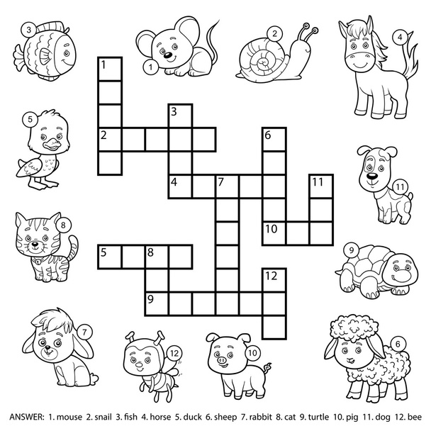 Vector black and white crossword about domestic animals - Vector, Image