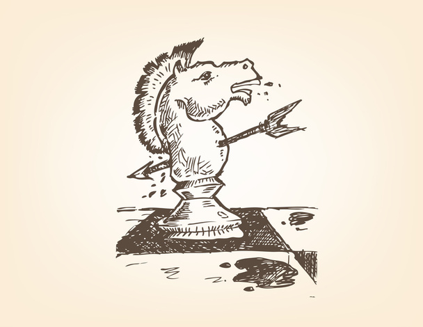 Um cavaleiro ou peça de cavalo é perfurado com um doodle de seta. Arte de Clipe Editável
. - Vetor, Imagem