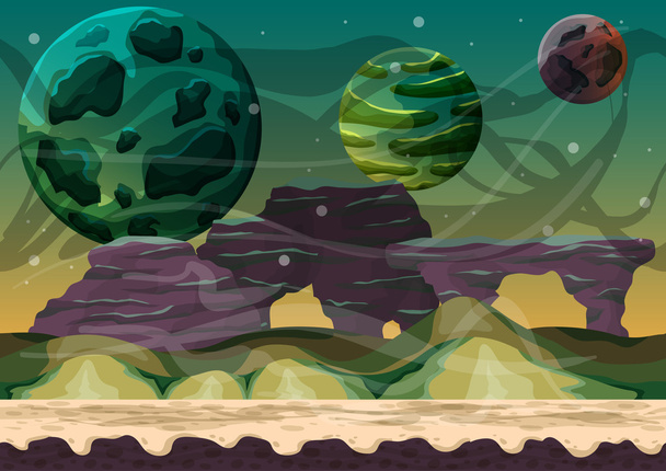 Cartoon vectorruimte landschap met gescheiden lagen voor spel en animatie - Vector, afbeelding