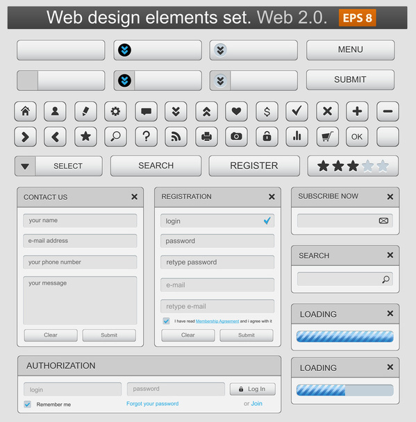 Web design elemets set white - Vector, imagen