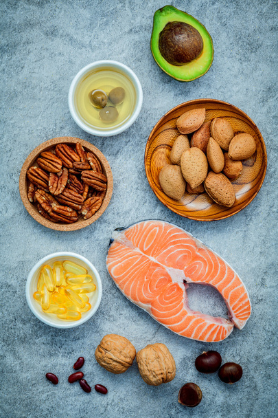 Selection food sources of omega 3 and unsaturated fats. Super fo - Foto, Bild