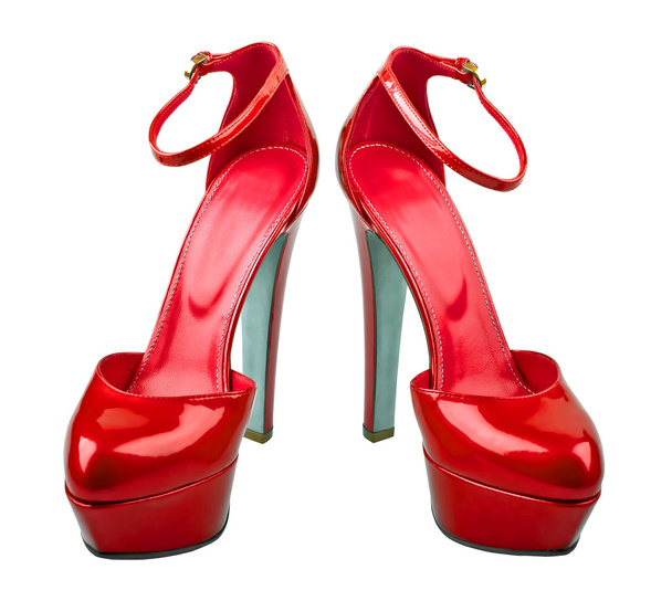 Beautiful red woman shoes isolated on the white - Foto, Imagem