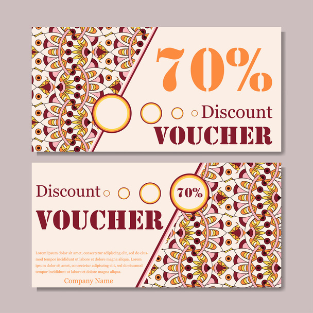 Gift voucher template with mandala. Design certificate for sport or yoga center, magazine or etc. Vector gift coupon with ornament on background. - Vector, imagen