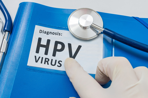 Kék mappa beteg fájlok a Hpv vírus diagnózis. - Fotó, kép