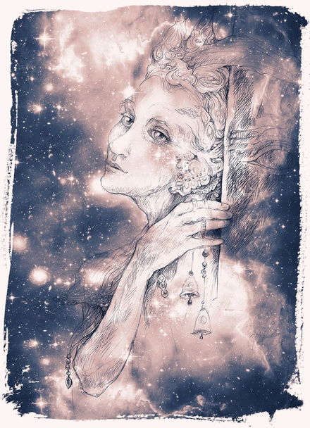 Прекрасный рисунок эльфийского сказочного существа с колокольчиками
 - Фото, изображение