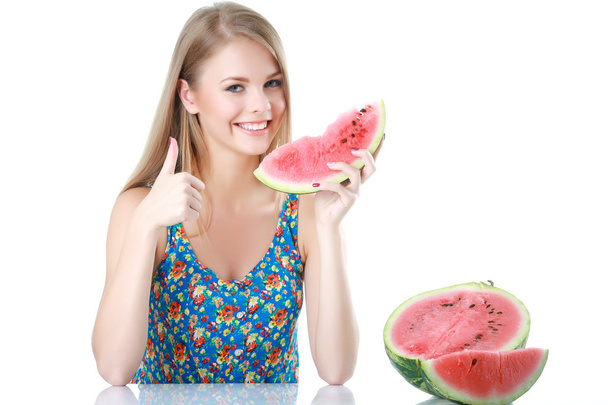 Beautiful girl with watermelon in studio - Foto, Bild
