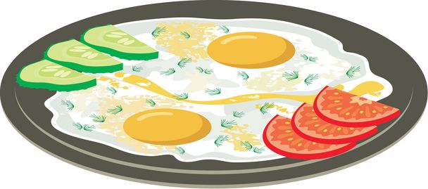 Fried eggs with vegetables - Vector, Image