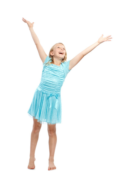 Happy Young Girl with Arms Up - Foto, Imagem