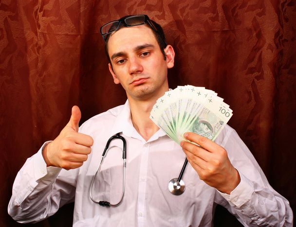Médecin homme en attente euro argent et montrer OK
 - Photo, image