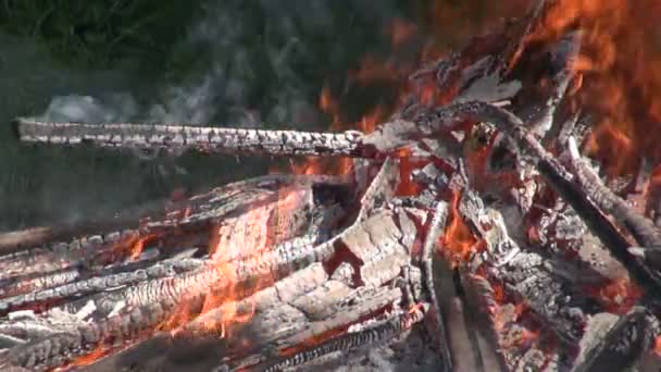 Branches and planks burning on sunny day - Footage, Video