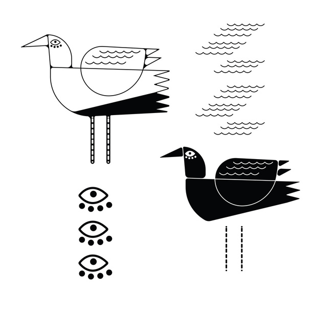 Black and white decorative birds - Vettoriali, immagini