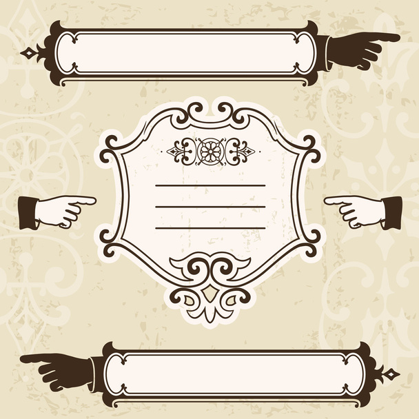 Vintage design elements with pointing hands and signboard - Vector, Image