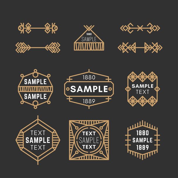 Set of Line Art Decorative Geometric Vector Frames and Borders with Golden and Black Colors. Vector Ornaments, Vector Decoration, Line Ornament, Vector Logos, Vector Labels - Vektör, Görsel