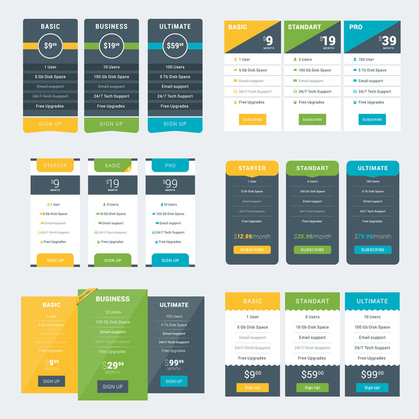 Set of Pricing Table Design Templates for Websites and Applications. Vector Pricing Plans. Flat Style Vector Illustration - Wektor, obraz