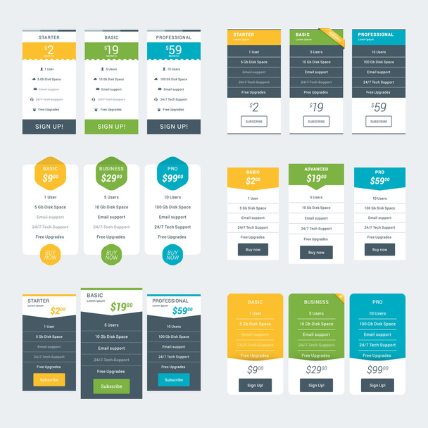 Set of Pricing Table Design Templates for Websites and Applications. Vector Pricing Plans. Flat Style Vector Illustration - Вектор, зображення