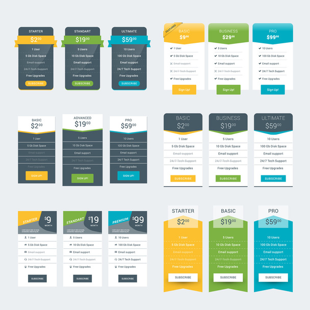 Set of Pricing Table Design Templates for Websites and Applications. Vector Pricing Plans. Flat Style Vector Illustration - Διάνυσμα, εικόνα