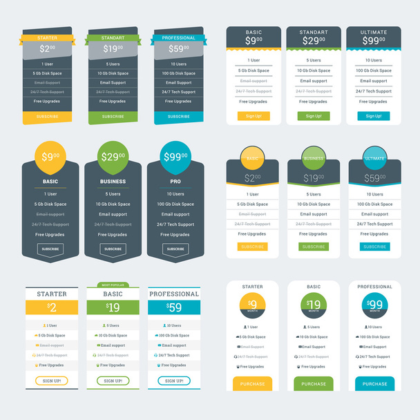 Set of Pricing Table Design Templates for Websites and Applications. Vector Pricing Plans. Flat Style Vector Illustration - Vektor, obrázek