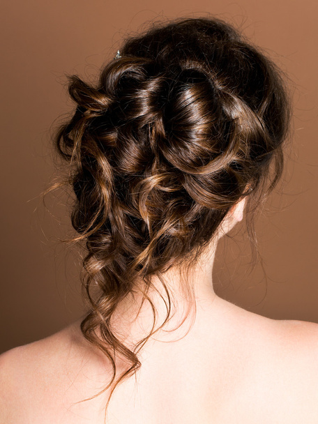 Beautiful sensual brunnete with elegant hairstyle.Beauty wedding - Foto, imagen